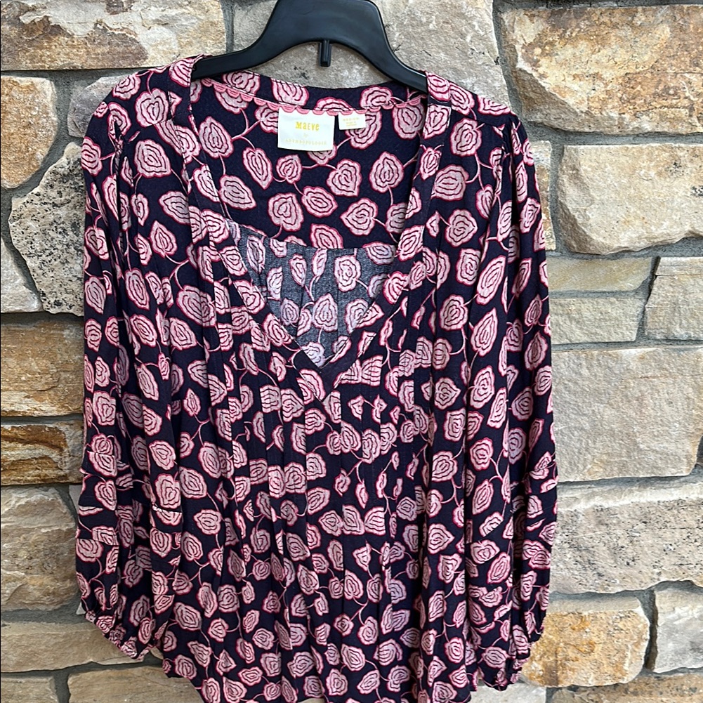 Anthropologie Pink 3/4 Sleeve Relaxed Blouse